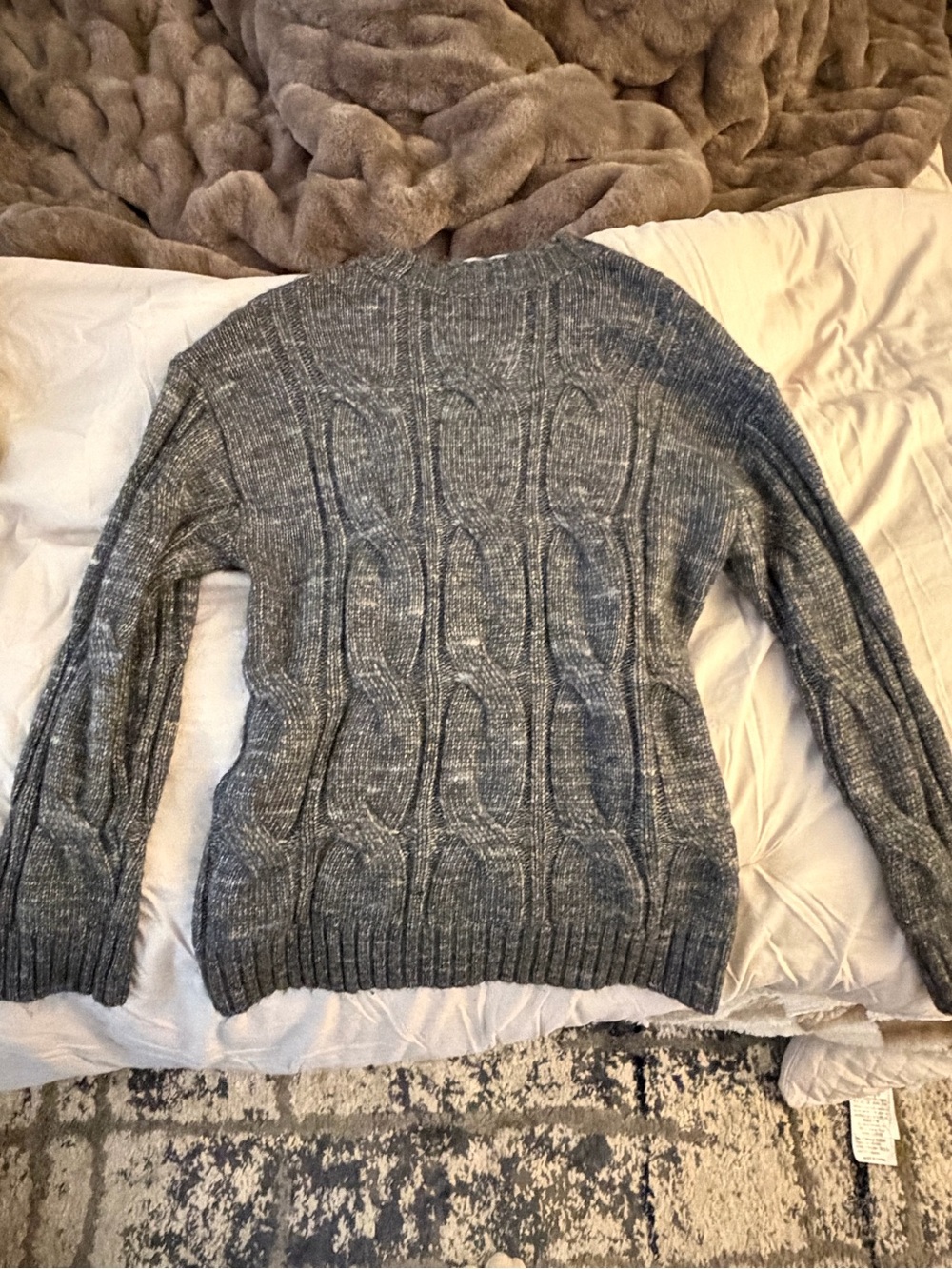 American Eagle Gray Marled Cable Knit Sweater View 3